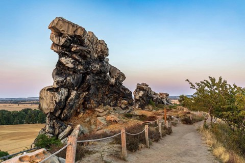 Devil's Wall near Weddersleben in the evening light, Thale, Harz, Saxony-Anhalt, Germany