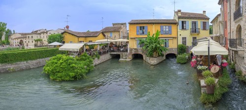 Restaurants on the waters of the Mincio, Borghetto, Valeggio sul Mincio, Province of Verona, Italy