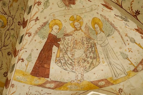Mural painting by the Elmelunde Master in Elmelunde Kirke, the church of Elmelunde and the oldest