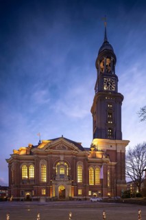 St Michael's Church (Michel) at the Blue Hour, Hamburg, Germany