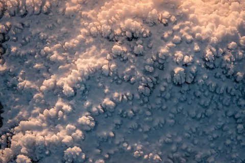 Close-up of snow textures at Siete Picos in Guadarrama Mountains, Madrid, capturing the intricate