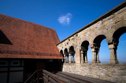 Palace arcades, historic imperial palace, castle district, old town, Bad Wimpfen, Kraichgau,