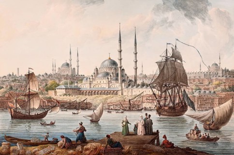 Cityscape of Istanbul, Turkey, digitally edited according to a painting by Jean-Baptiste Hilair,