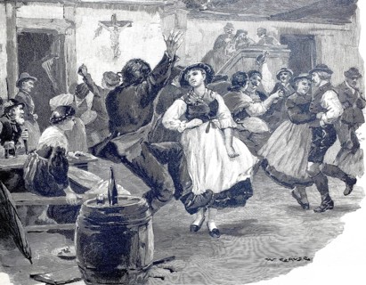 Church dedication dance in Tyrol, 1890, Austria, illustration, reproduction from a model from the