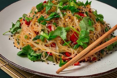Funchosa, Korean salad, with vegetables, homemade, no people