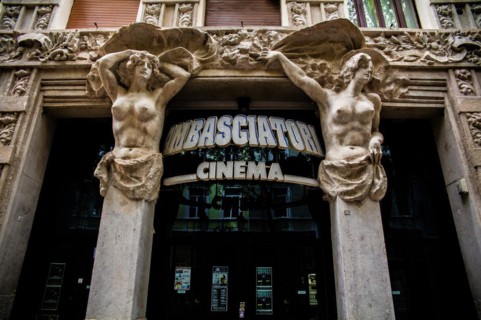 Pompoese cinema entrance of the Ambrasciatori Cinema, promenade Viale XX Settembre, Trieste,