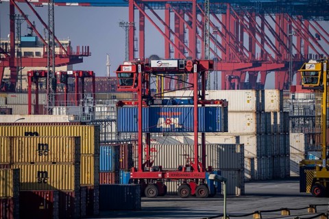 Container terminal in the seaport of Bremerhaven, Eurogate Container Terminal with almost 50