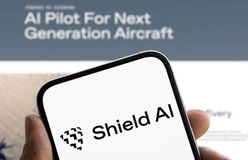 Shield ai logo is displayed on smartphone. Shield AI is an American aerospace and arms technology