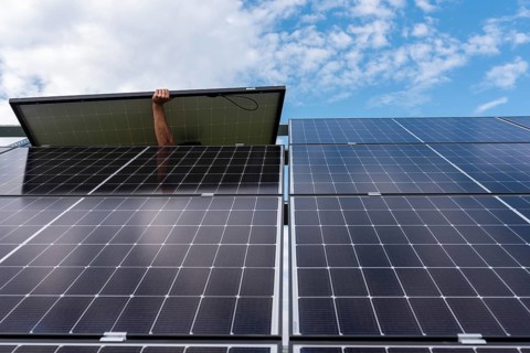 Photovoltaic panels during installation on the ground