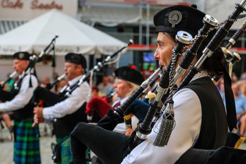 Bagpipe orchestra, Pipe concert, Sigmaringen, Baden-Württemberg, Germany