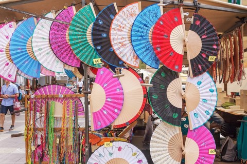 Fans on sale, Palma de Mallorca, Mallorca, Balearic Islands, Spain