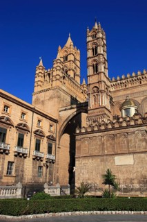 City of Palermo, on the left the Palazzo Arcivescovile, the Archbishop's Palace with the massive