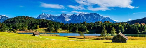 Geroldsee, behind it the Karwendel Mountains, Werdenfelser Land, Upper Bavaria, Bavaria, Germany