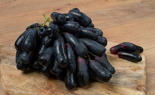 Bunch of black grapes, kishmish variety, black finger, ophelia, Annushka