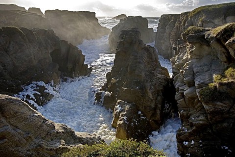 Storm at sea in winter, Côte Sauvage, Quiberon, Brittany, France