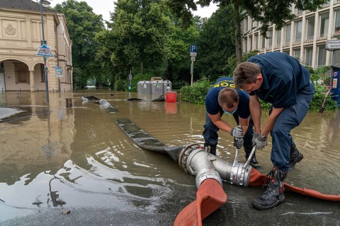 Flood on the Ruhr, after long heavy rainfall the river left its bed and flooded the countryside and