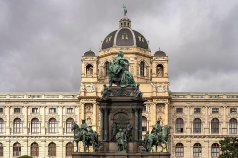 Maria Theresa Square with the Maria Theresa Monument and the Natural History Museum in Vienna,