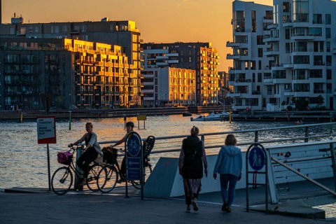 Residential buildings, apartment buildings, condominiums, at the harbour, Havneholmen and