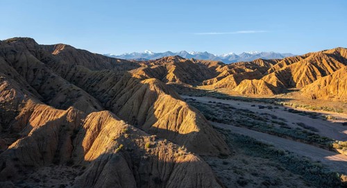 Canyon of the Forgotten Rivers, Issyk Kul, Kyrgyzstan, landscape of eroded hills at sunrise,