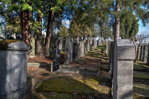Old graves at the Israeli cemetery, inaugurated in 1882, Werner-von Siemens Str. 2, Würzburg, Lower