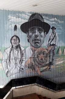 Artist Joseph Beuys with Coyote and Indian, in memory of the Beuys action in New York, graffiti by