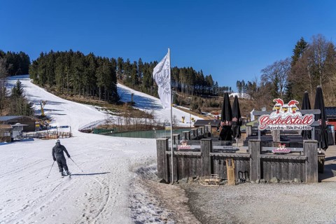 Winter sports area in the Sauerland, Winterberg ski lift carousel, artificial snow slopes,