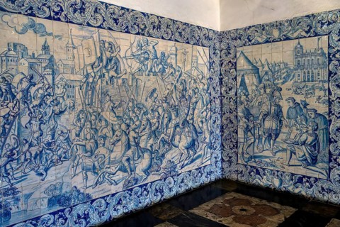 Church and Monastery of Sao Vicente de Fora, Panel of azulejos painted tiles, Lisbon, Portugal