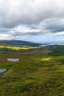 View from Connor Pass, also Conor Pass, to Brandon Bay, coastline, Dingle Peninsula, County Kerry,