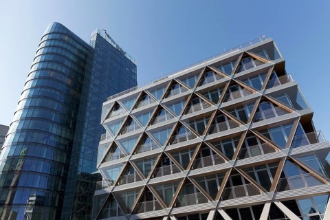 Office building The Cradle by HPP Architekten, innovative timber hybrid construction, sustainable
