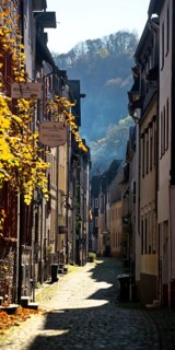 Langstrasse, narrow street with half-timbered houses on the town wall, Old Town, Bacharach, Upper
