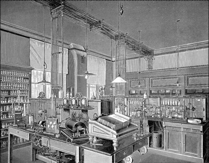 Historical illustration, 1899, laboratory for Electrochemistry, University, Munich, Bavaria,