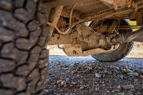 Mud residue after driving on RP 1, Ruta Provincial 1 Rio Negro, Province Chubut, Argentina