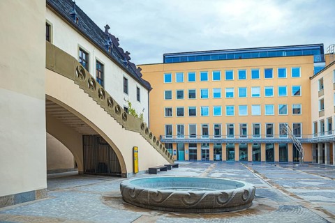 Town hall and city administration courtyard in Schweinfurt, Germany