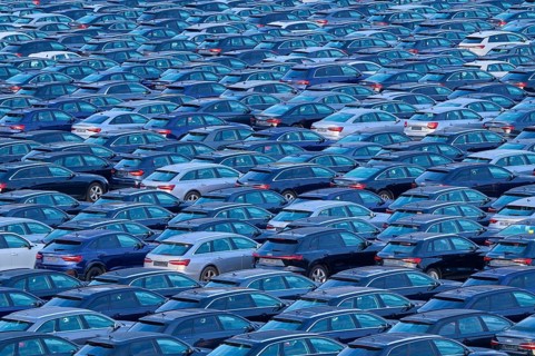 Large number of cars on assembly point, Brand Audi, Germany
