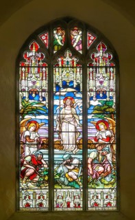 Stained glass east window of the Resurrection by Ward and Hughes c 1884, Theberton church, Suffolk,