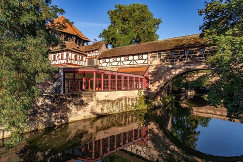 Tratzenzwinger tower on the Pegnitz in Nuremberg, Bavaria, Germany