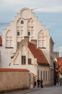 Historic houses, street, Hanseatic city of Visby, UNESCO World Heritage Site, Gotland Island,