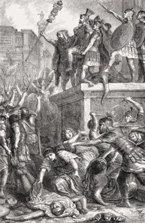 Revolt against the Gordian emperors, the Praetorian camp attacked by a civilian crowd in 238,