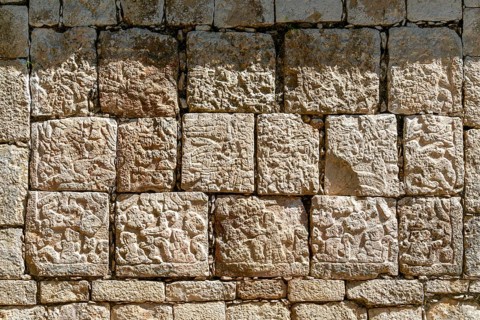 Carved stonework details, Temple of Panels, Templo de los Tableros Esculpidos, Chichen Itzá, Mayan