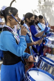 Oaxaca, Mexico, Members of a drum and bugle corps practice in LLano Park