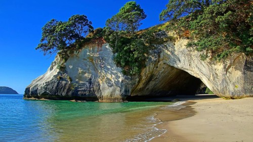 New Zealand, North Island, coast, rocks, cave, Coromandel Peninsula, peninsula, landscape, sea, New