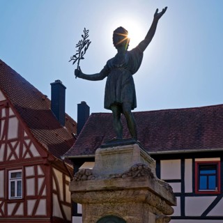 Platz des Friedens with peace monument, Steinheim, Hanau, Hesse, Germany