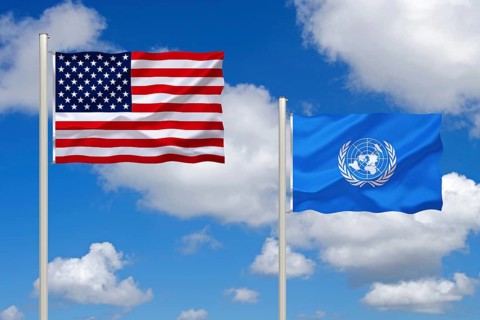 The flag of the USA and the UNO, Studio