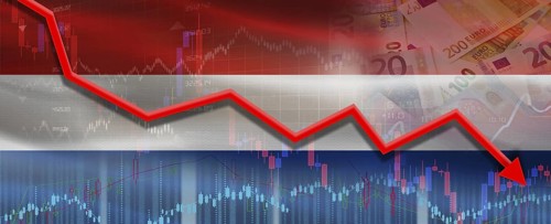 Netherlands financial crisis on economic graph. Financial fall of Netherlands on economy market