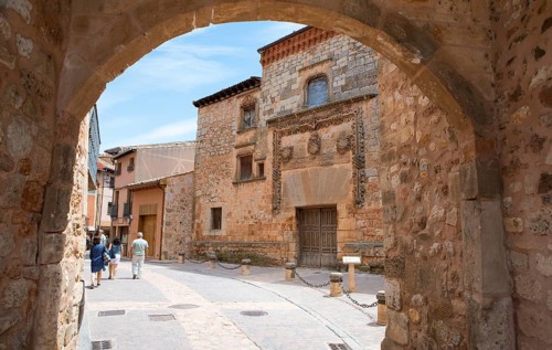 City gate and aristocratic palace in the historic centre of Ayllon, province of Segovia, Castile
