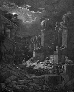 The destroyed Babylon, destruction and doom, please! Babylon fell, the big city, face of John,