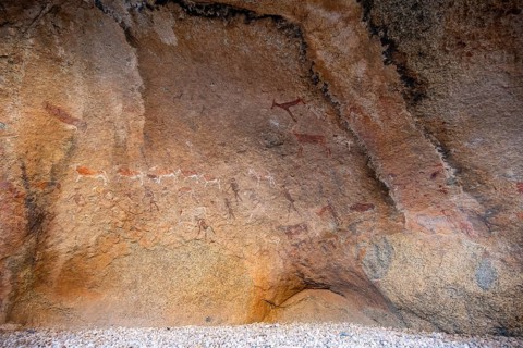White Lady Rock Painting, White Lady Painting, Depiction of Hunters and Animals, Rock Paintings in