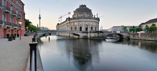 View across the Spree to Museum Island with the Bode Museum, the TV Tower in the back,