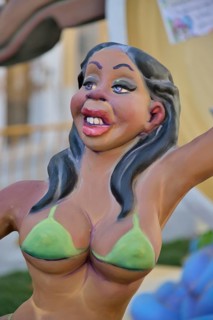 Falla figure, a papier-mâché figure of a woman wearing a bikini, at the Las Fallas Spring Festival,