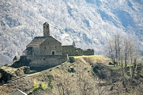 Castello di Santa Maria, historic Romanesque church, Giornico, Canton Ticino, Switzerland